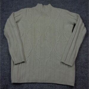 Gran Sasso Sweater Womens 46 Beige Cashmere Cable Knit Mock Neck Made In Italy